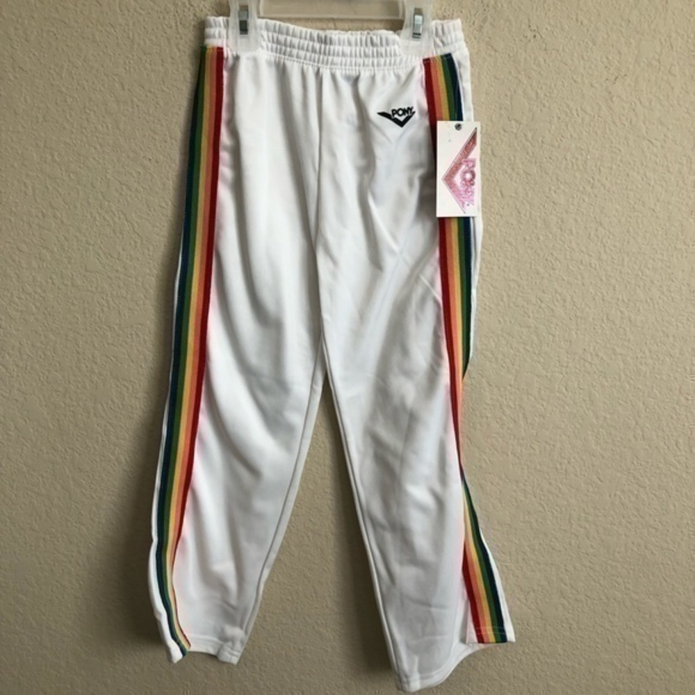 Pony Joggers White Jogging Track Pants White Rainbow Stripe Athletic Streetwear